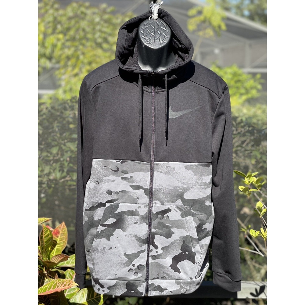 Nike Dri-FIT Camo Training Hoodie L DJ0272-010 Black Full-Zip
